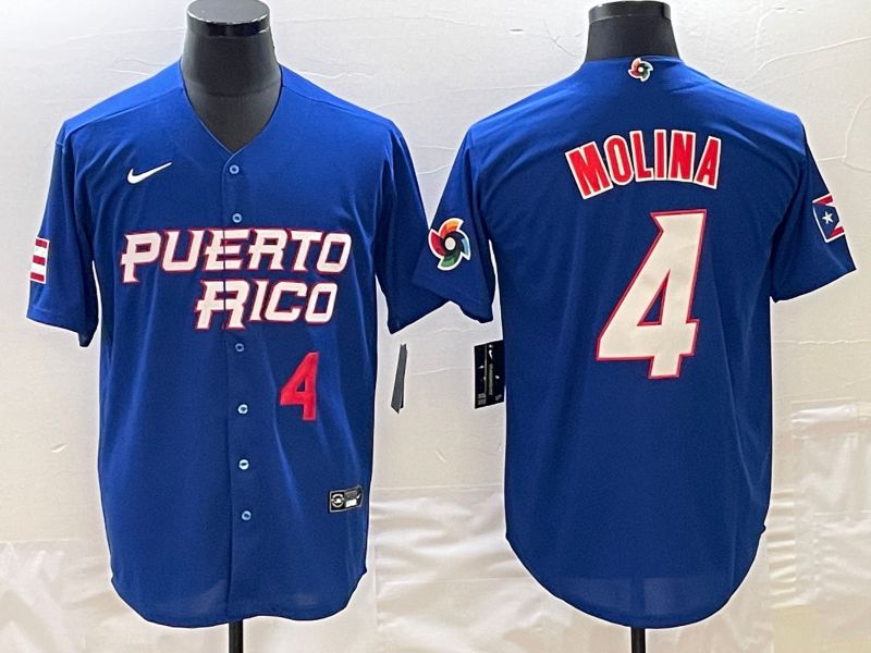 Men 2023 World Cub Puerto Rico 4 Molina Blue Nike MLB Jersey8